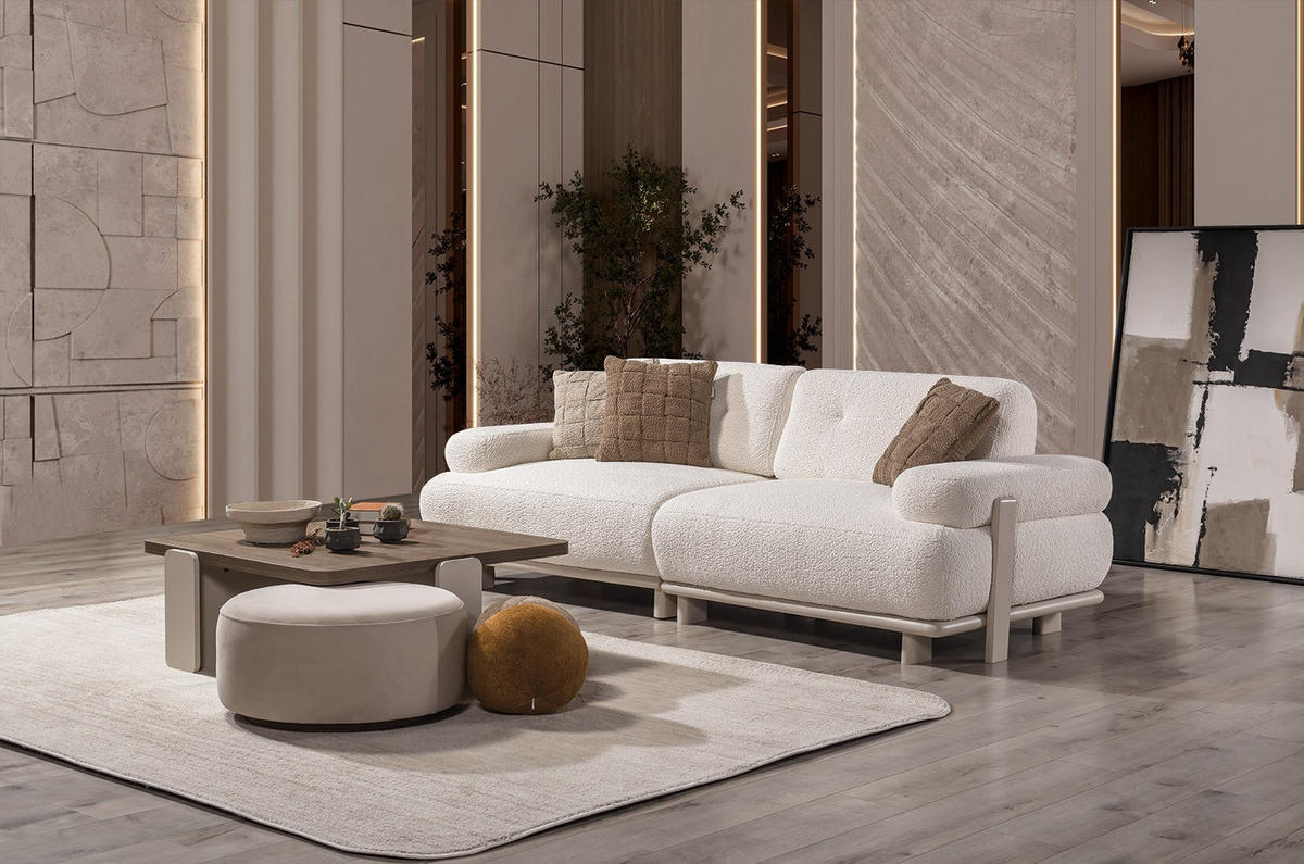 SITZGARNITUR Bully Creme Stellvariante:3+3 - Creme, Holz/Textil (230/85/100cm) - Villa Möbel