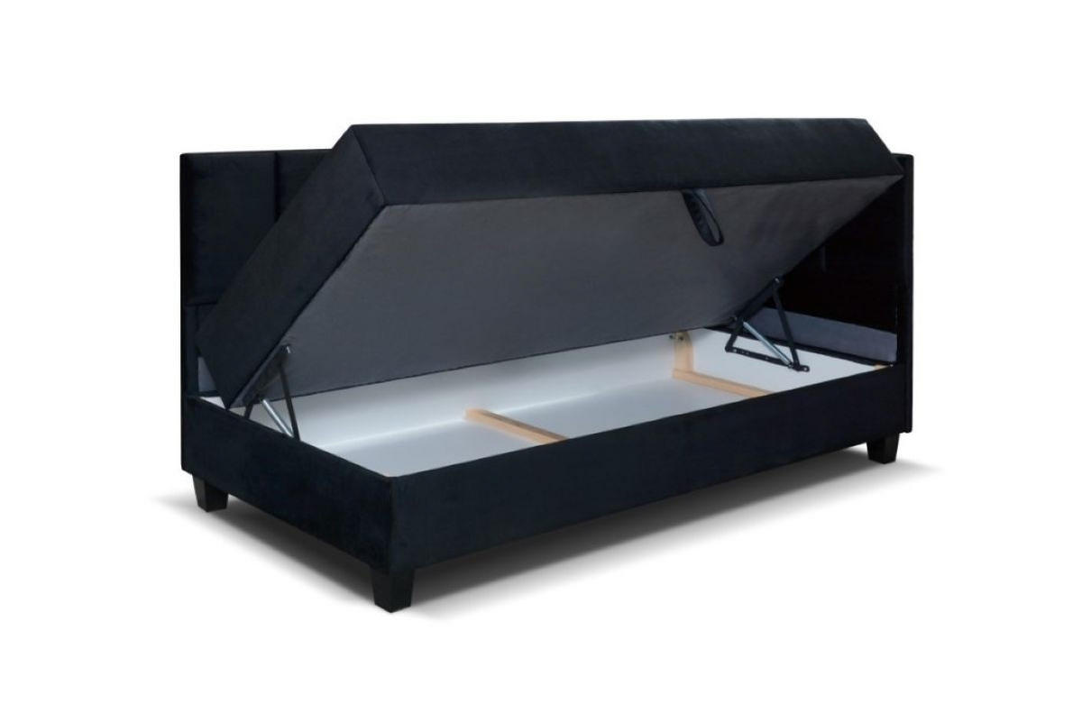 BOXBETT Kinderbett Eryk 80x200 cm mit Matratze und Bettkasten, rechts, schwarz - Schwarz, Kunststoff (80/200cm) - Margaret Hadas24