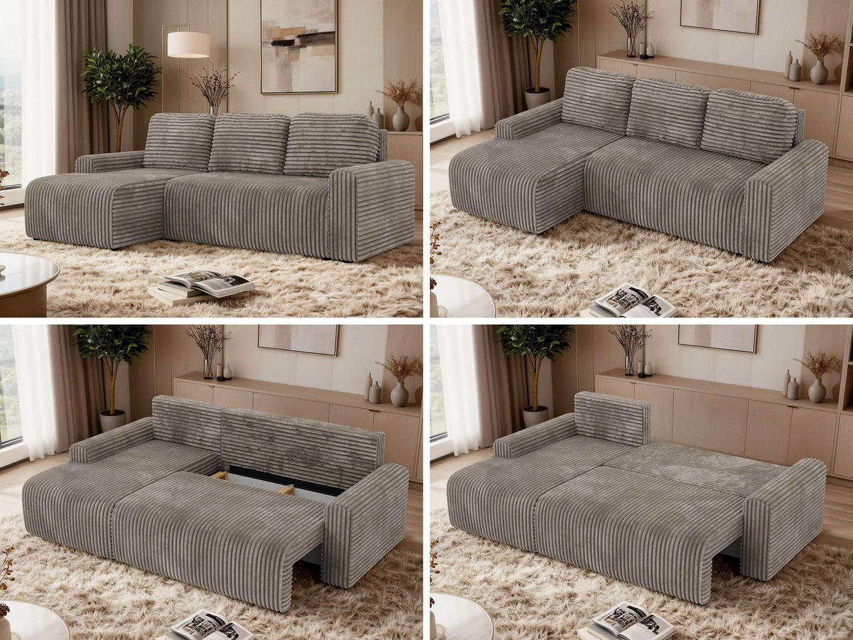 ECKSOFA NESSARO L Hellbraun Cord - Links Seite - Hellbraun/Schwarz, Kunststoff/Textil (244/151cm) - MKS