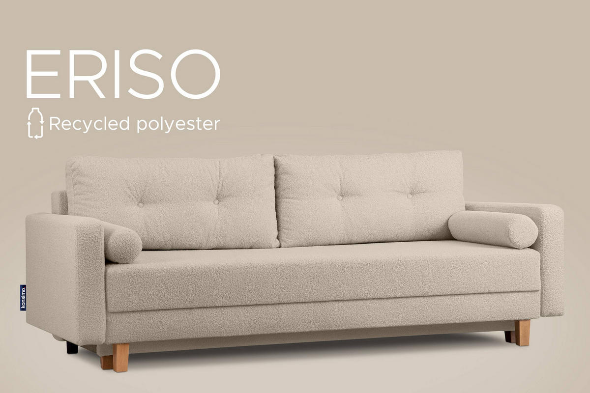 3-SITZER-SCHLAFSOFA ERISO mit weiche Sitzfläche und hohe Rückenlehne, Bouclé-Stoff, Creme - Creme/Braun, Textil (220/80/100cm) - KONSIMO®