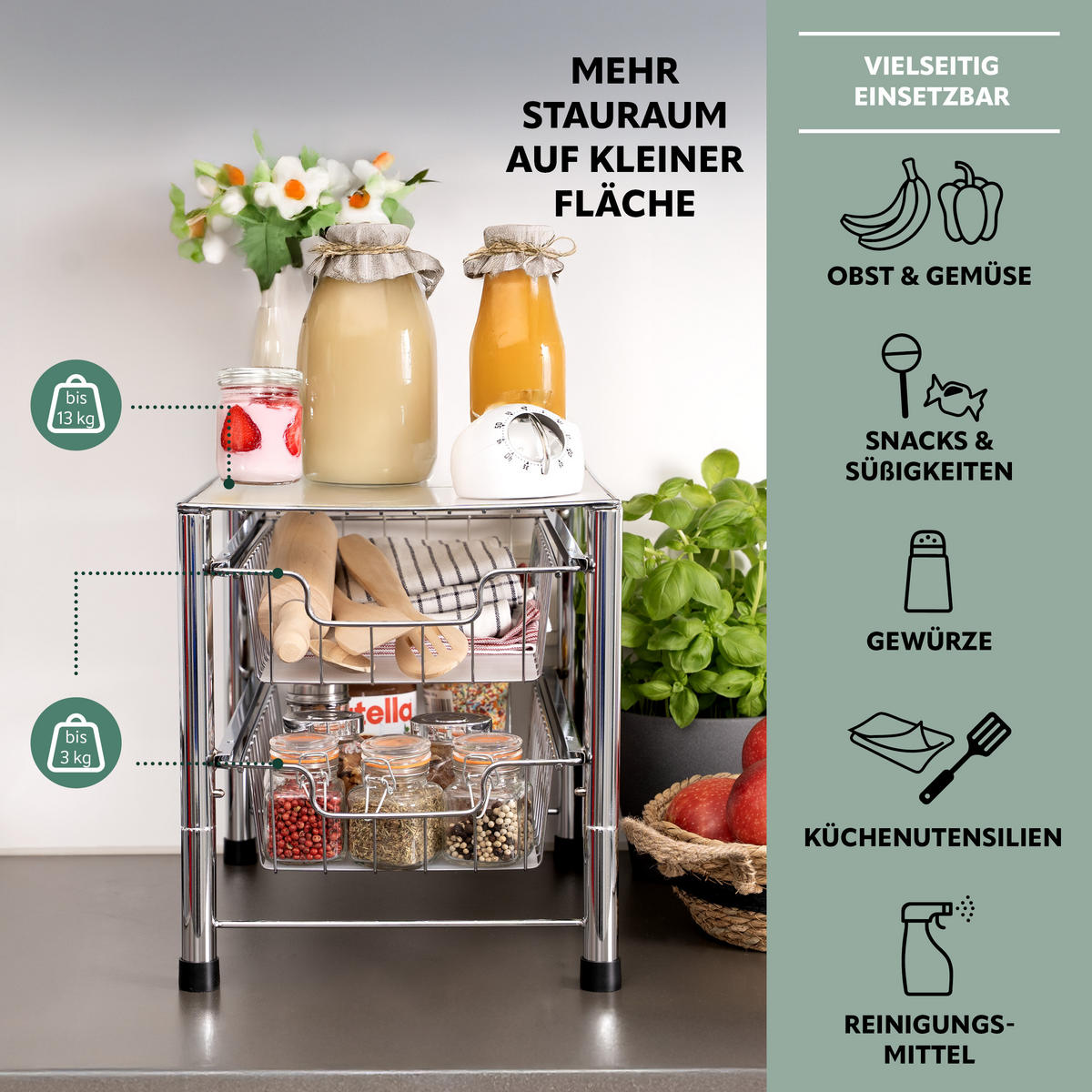 SCHUBLADENREGAL, silber - Chromfarben, Metall (27.5/31/42.5cm) - bremermann