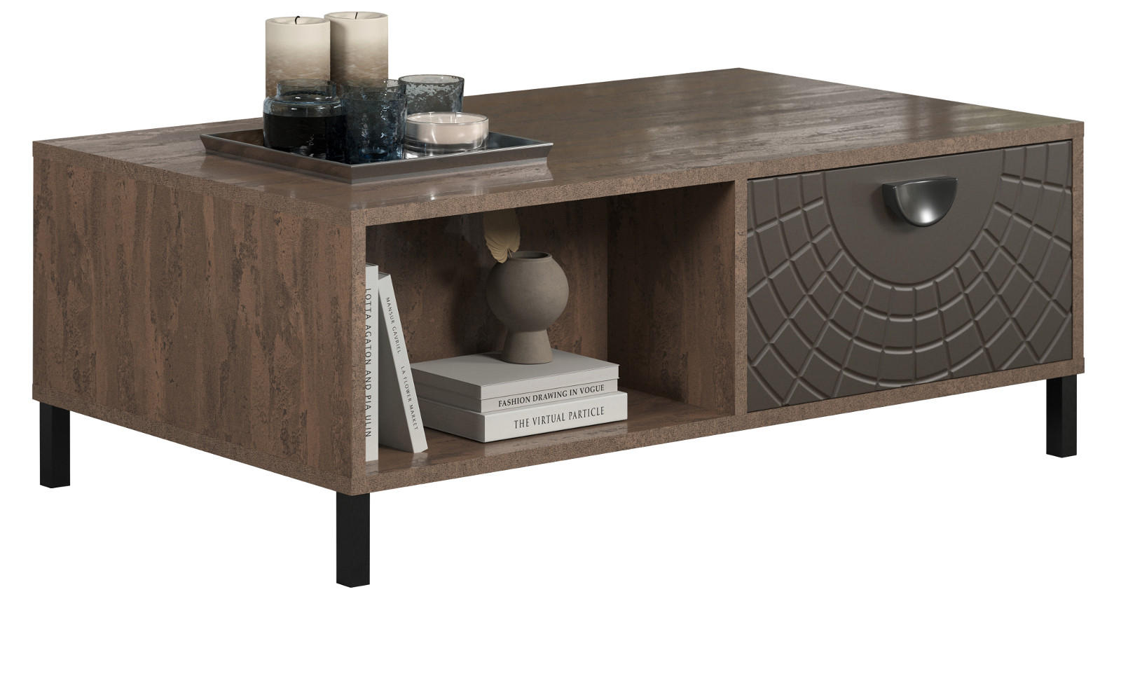 COUCHTISCH Bronze mit Rostoptik 110 cm, Beistelltisch mit Soft-Close - Rostfarben/Schwarz, Holzwerkstoff/Metall (60/110/37cm) - Top.Furn