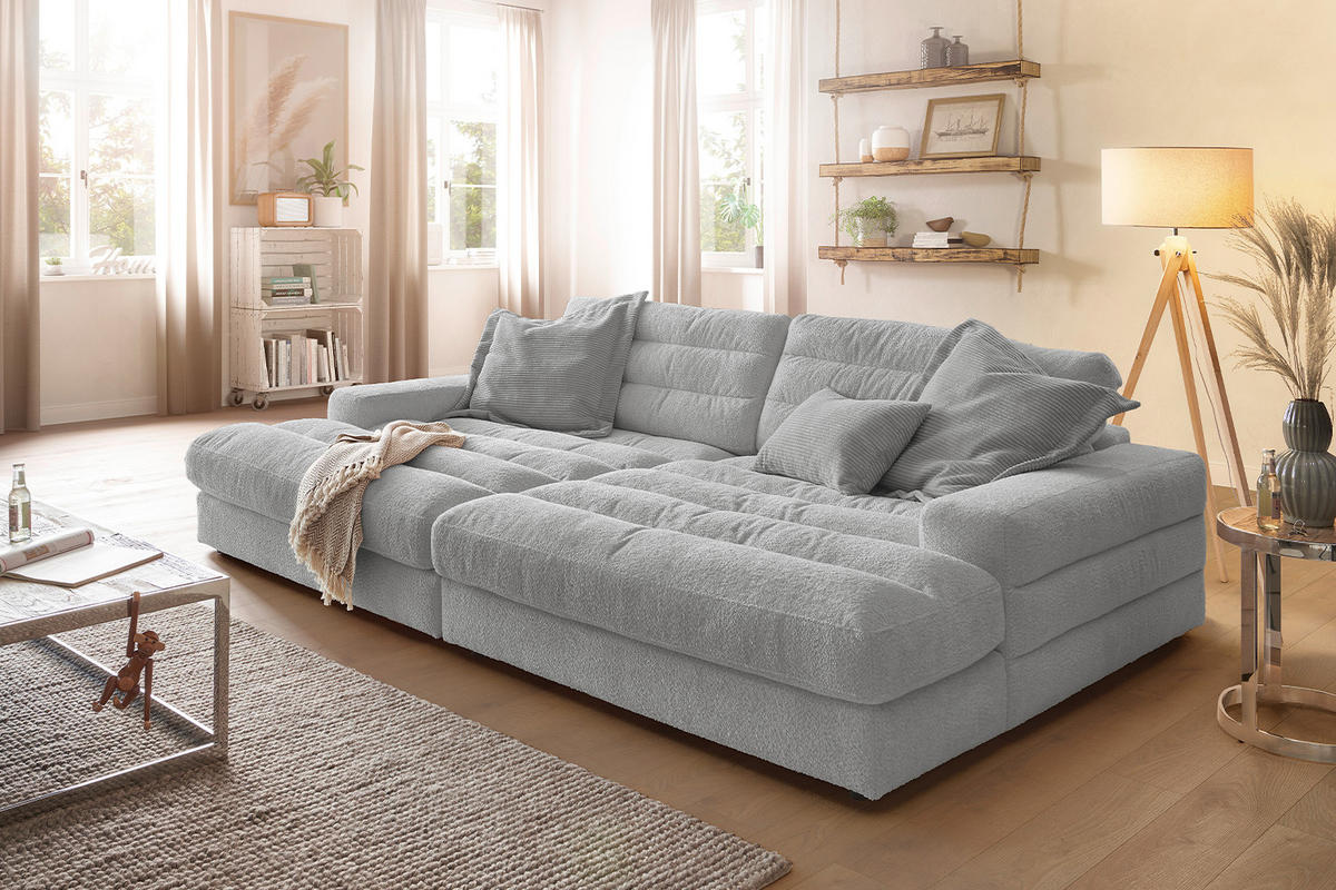 BIG SOFA LANA Grau Webstoff - Schwarz/Grau, Textil (296/83/178cm) - KAWOLA