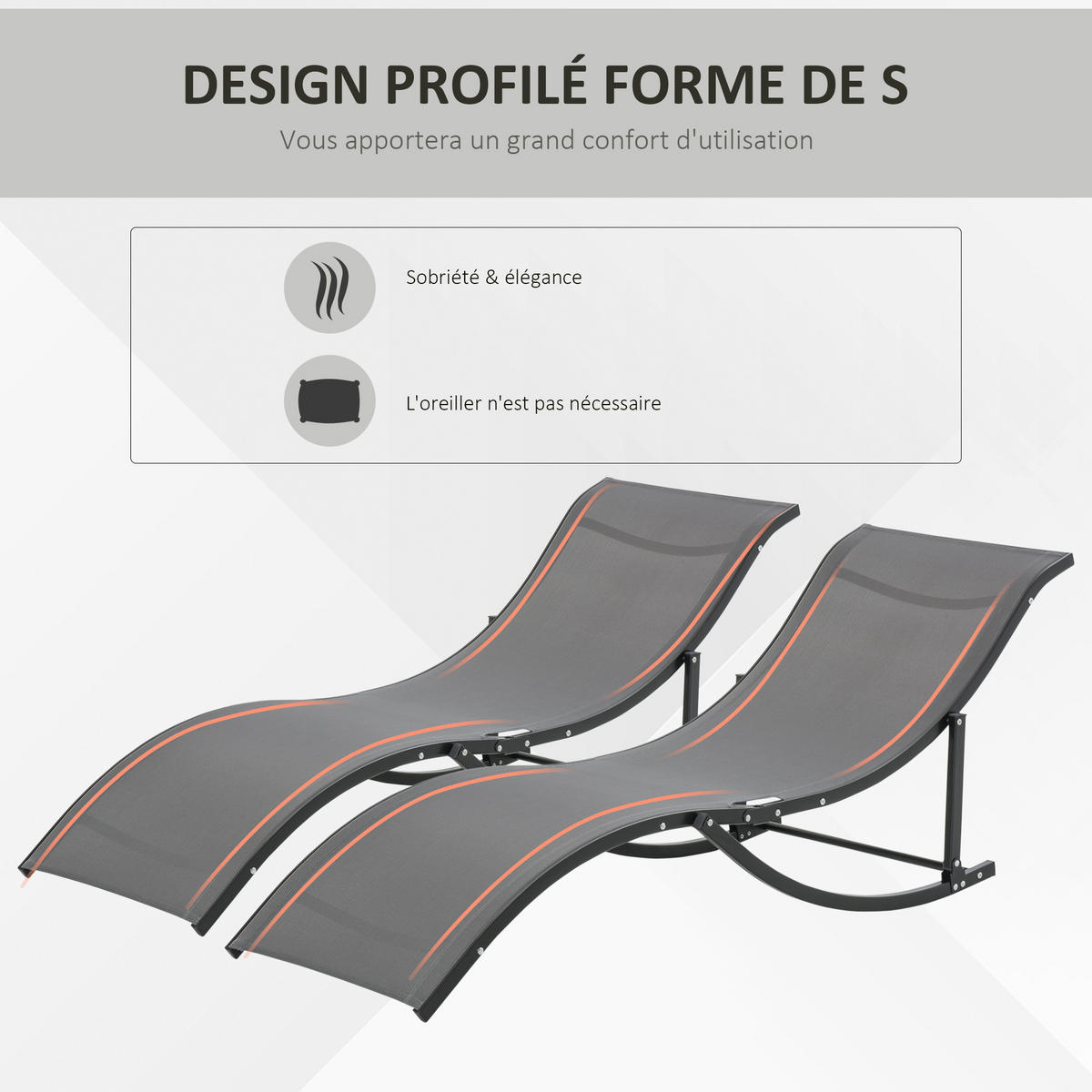 SONNENLIEGE 2er-Set DE-15607 klappbar Anthrazit - Dunkelgrau, Metall (61/63/165cm) - ComfortXL