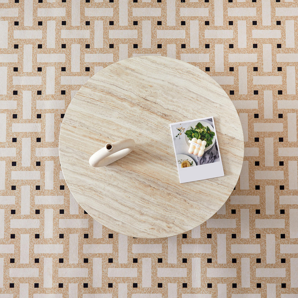 RUNDER COUCHTISCH Travertin-Optik - Naturfarben, Metall (70/70/35.5cm)