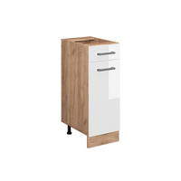 KÜCHENUNTERSCHRANK R-Line Weiß Hochglanz 30 cm ohne AP - Honigeiche/Weiß Hochglanz, Holzwerkstoff (30/81.6/46cm) - Vicco