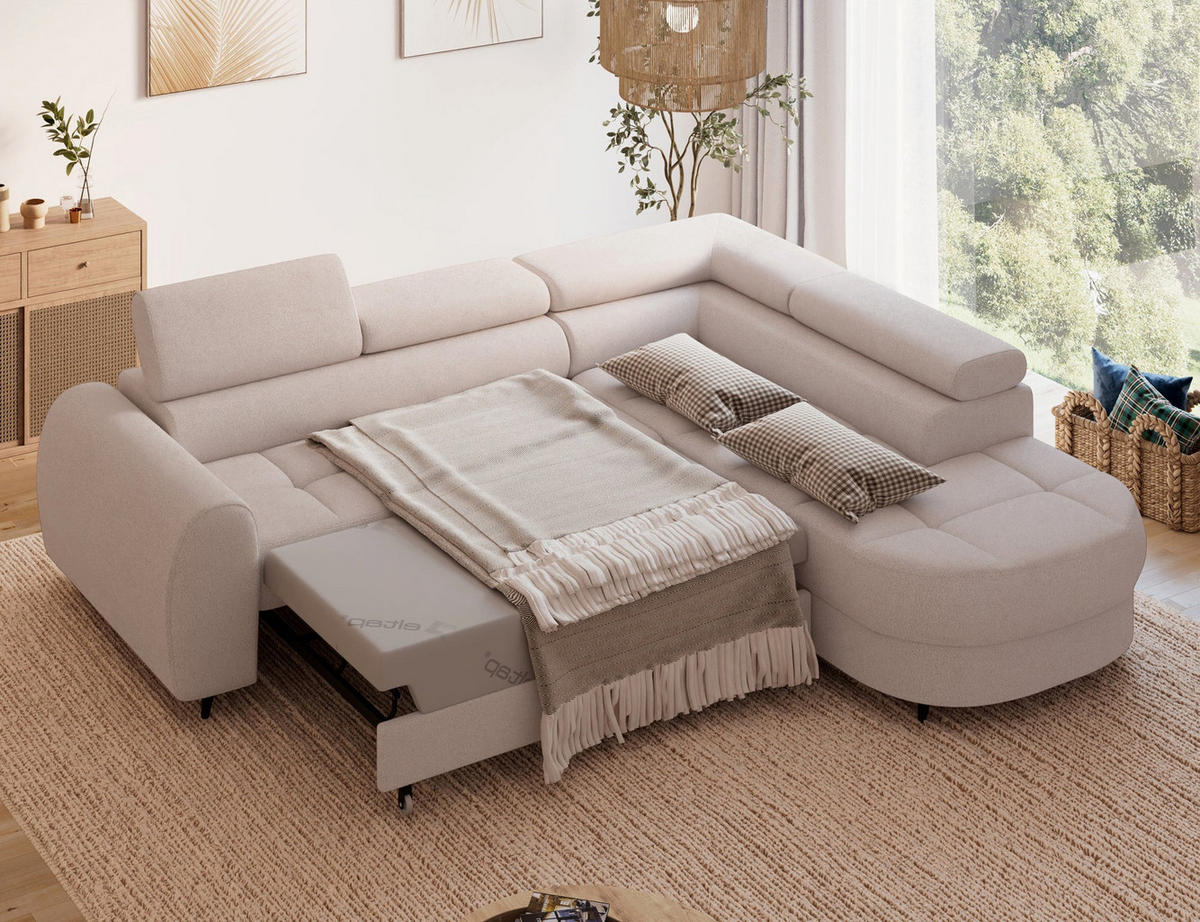 ECKSOFA Vesteria mit Schlaffunktion und Bettkasten – Modernes Design, verstellbare Kopfstützen und hoher Sitzkomfort - Hellbraun, Kunststoff (279/72cm) - Wohnideebilder