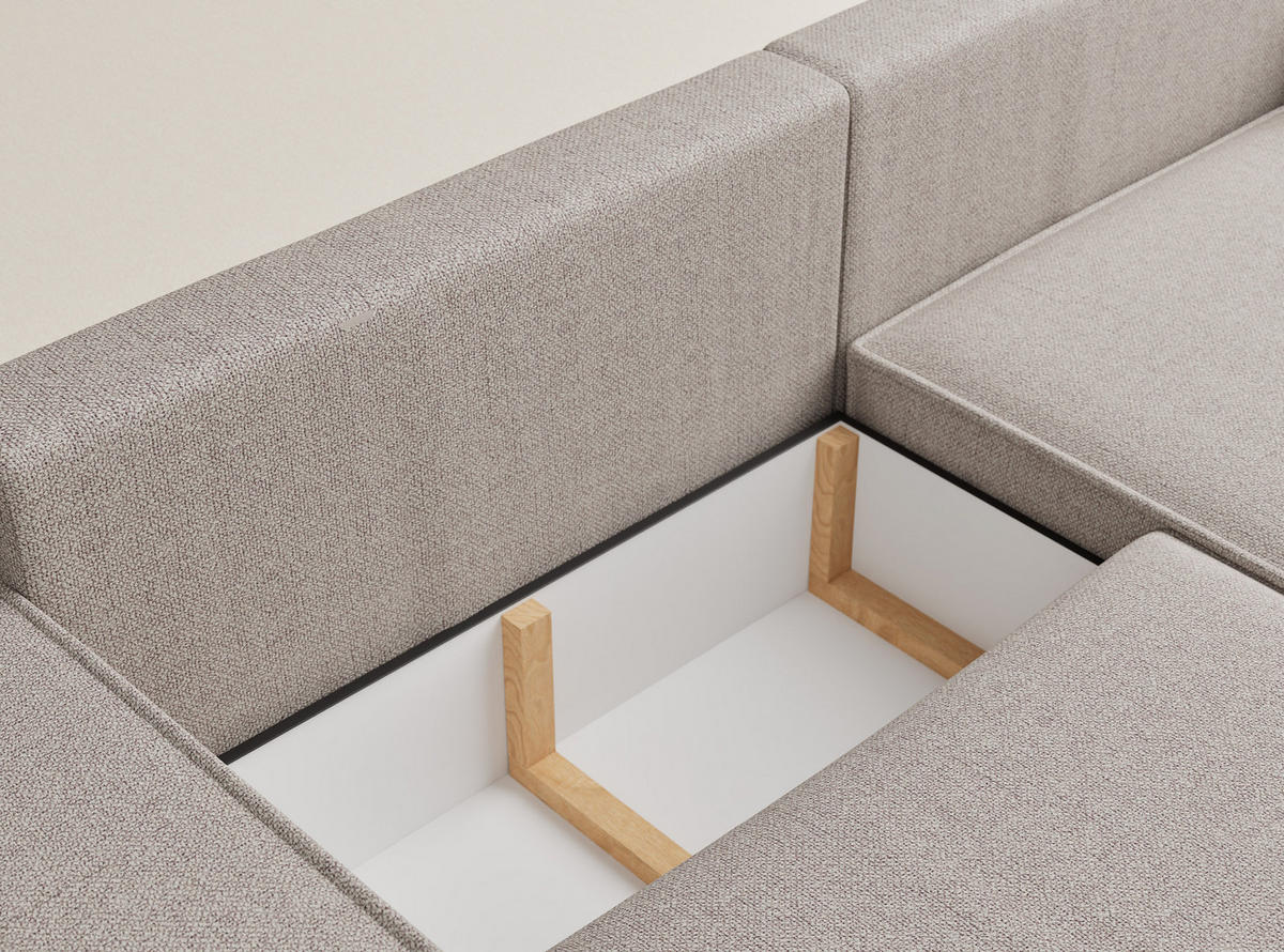 ECKSOFA MIT SCHLAFFUNKTION Moyo Beige Webstoff - Schwarz/Grau, Holz/Holzwerkstoff (255/148cm) - Maison de Reve