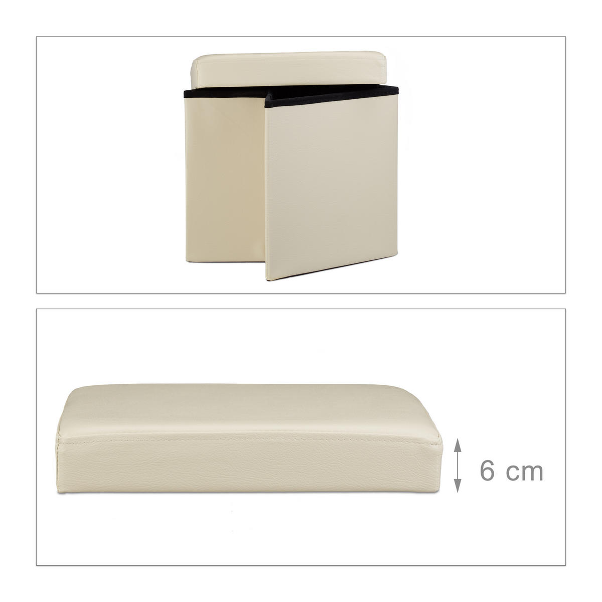 FALTBARER Sitzhocker - Creme, Holzwerkstoff/Kunststoff (38/38/38cm) - Relaxdays