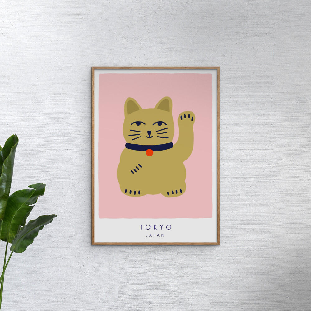 POSTER Maren Gross - Maneki Neko, A Lucky Cat - Pink, Papier (30/40/0.1cm) - Poster&Frame