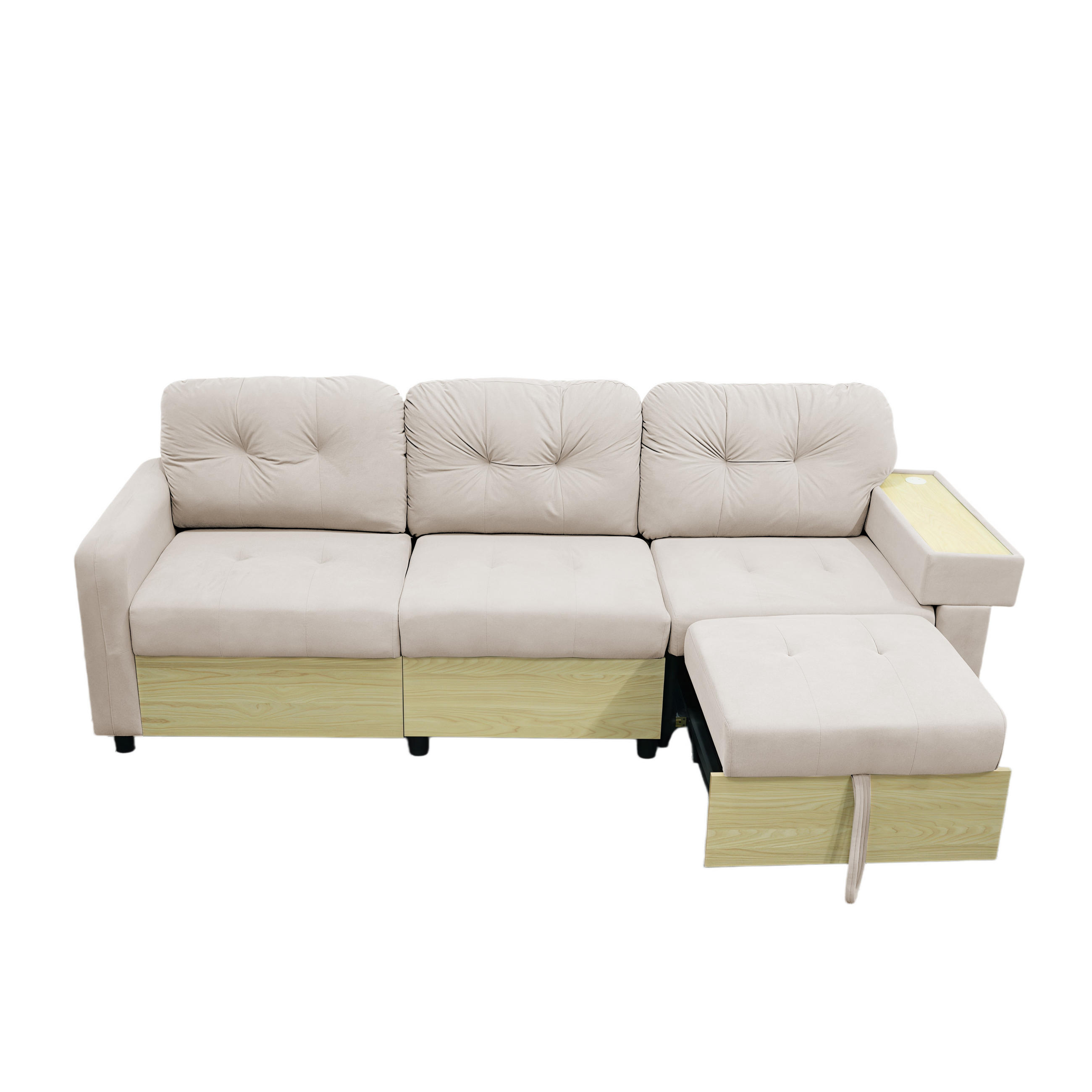 ECKSOFA 228/115/78 cm Beige mit ausziehbarer Ottomane, USB-Anschluss und Stauraum - Beige, Textil (228/80cm) - Oxeza