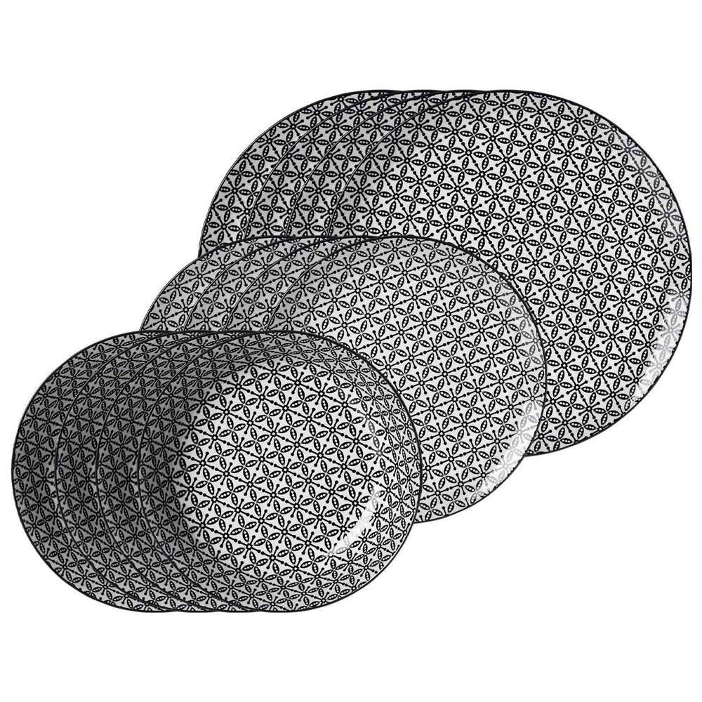 TELLER-SET Takeo Leaves schwarz-weiß 12-tlg. - Schwarz/Weiß, Keramik (2/2/2cm) - Ritzenhoff Breker