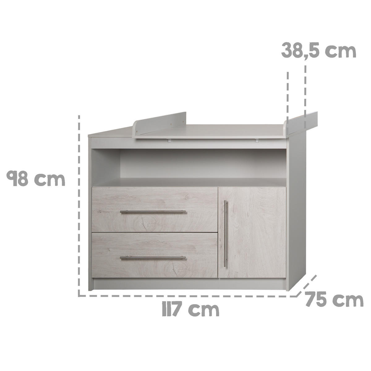 WICKELKOMMODE Maren 2 - Grau, Holzwerkstoff/Metall (117/98/75cm) - Roba