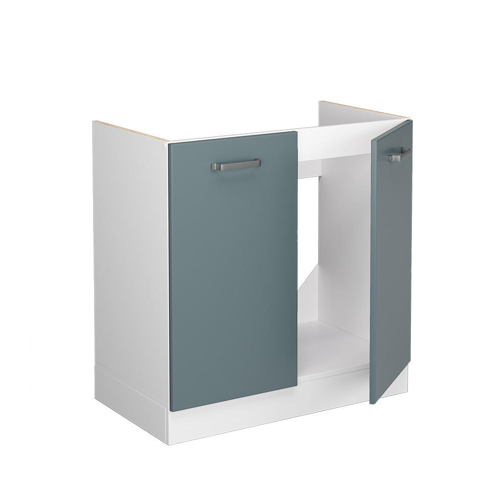 SPÜLENUNTERSCHRANK R-Line Blau-Grau 80 cm ohne AP - Blaugrau/Weiß, Holzwerkstoff (80/81.6/46cm) - Vicco