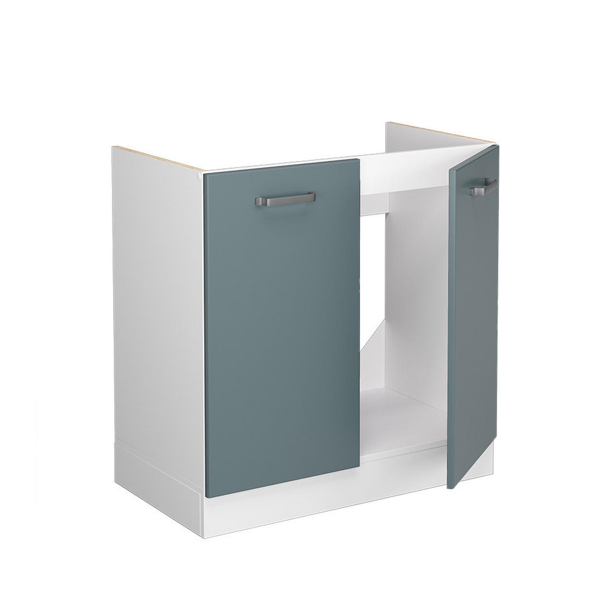 SPÜLENUNTERSCHRANK R-Line Blau-Grau 80 cm mit Türen, ohne Arbeitsplatte - Blaugrau/Weiß, Holzwerkstoff (80/81.6/46cm) - Vicco