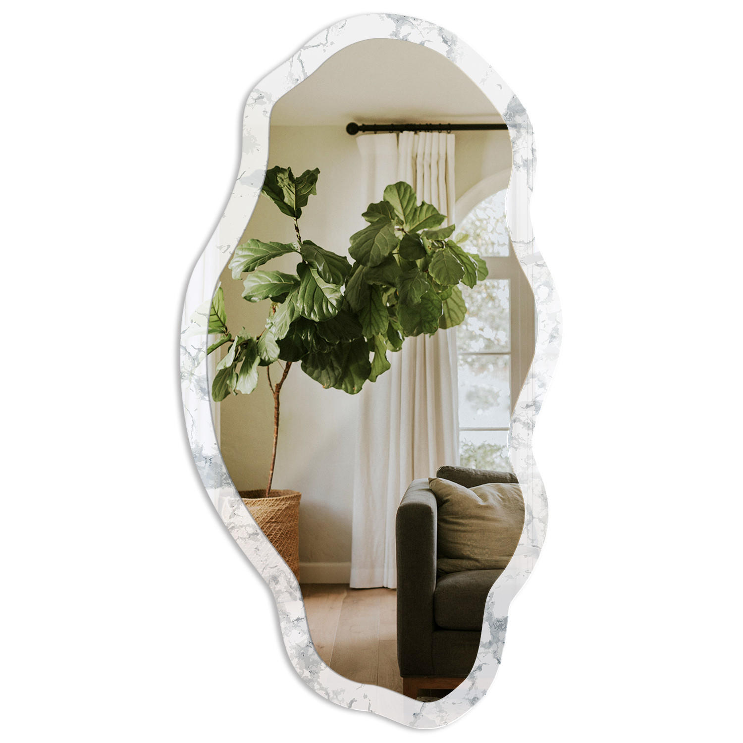 SPIEGEL 90x45 cm asymmetrisch mit Druck - Marmorästhetik - Transparent, Glas (45/90/0.4cm) - TULUP
