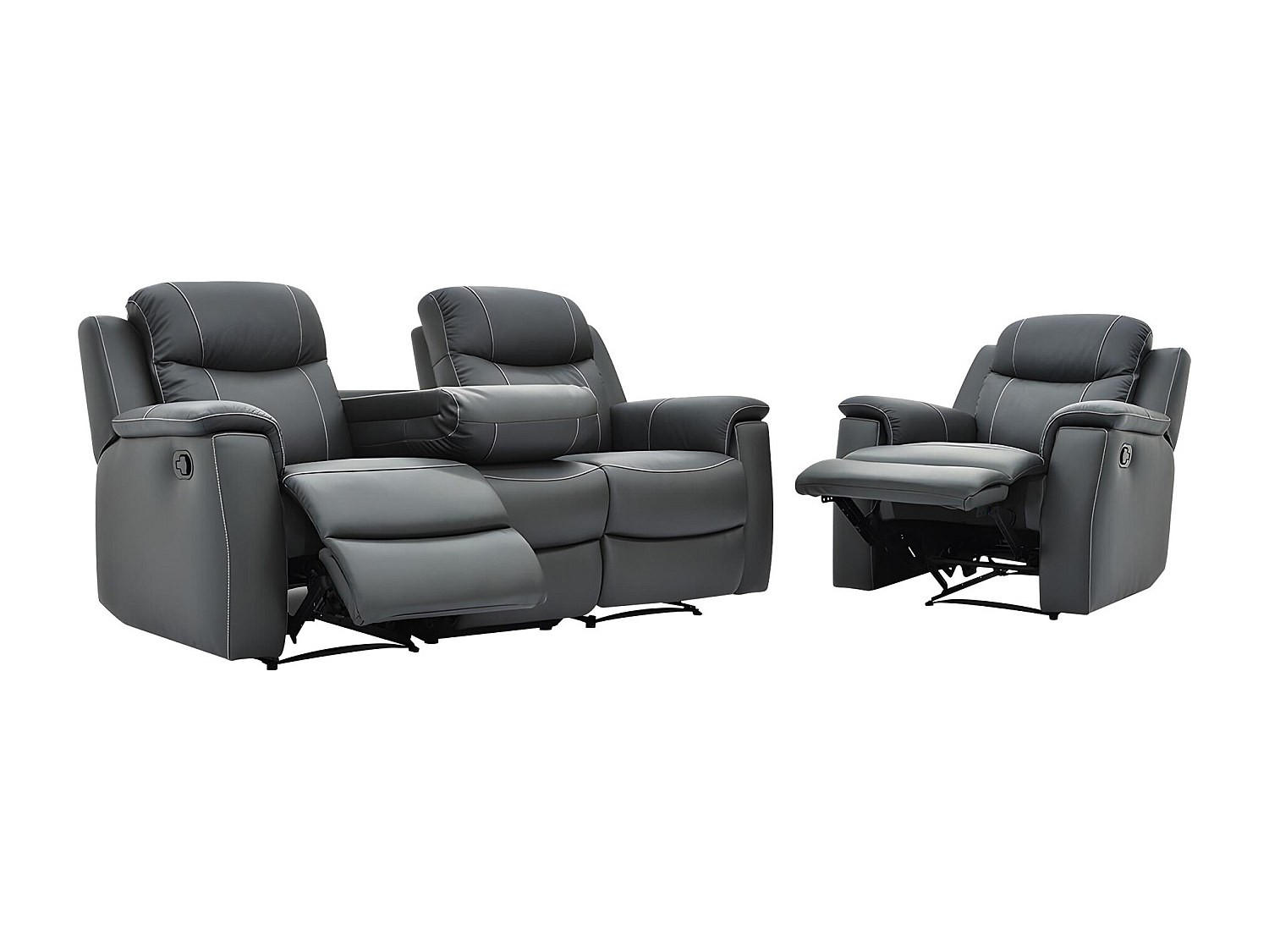 SOFAGARNITUR mit Relaxfunktion - 4 -Sitzer - Leder - anthrazitgrau - EVASION - Anthrazit, Leder (205/100/96cm) - Vente-Unique