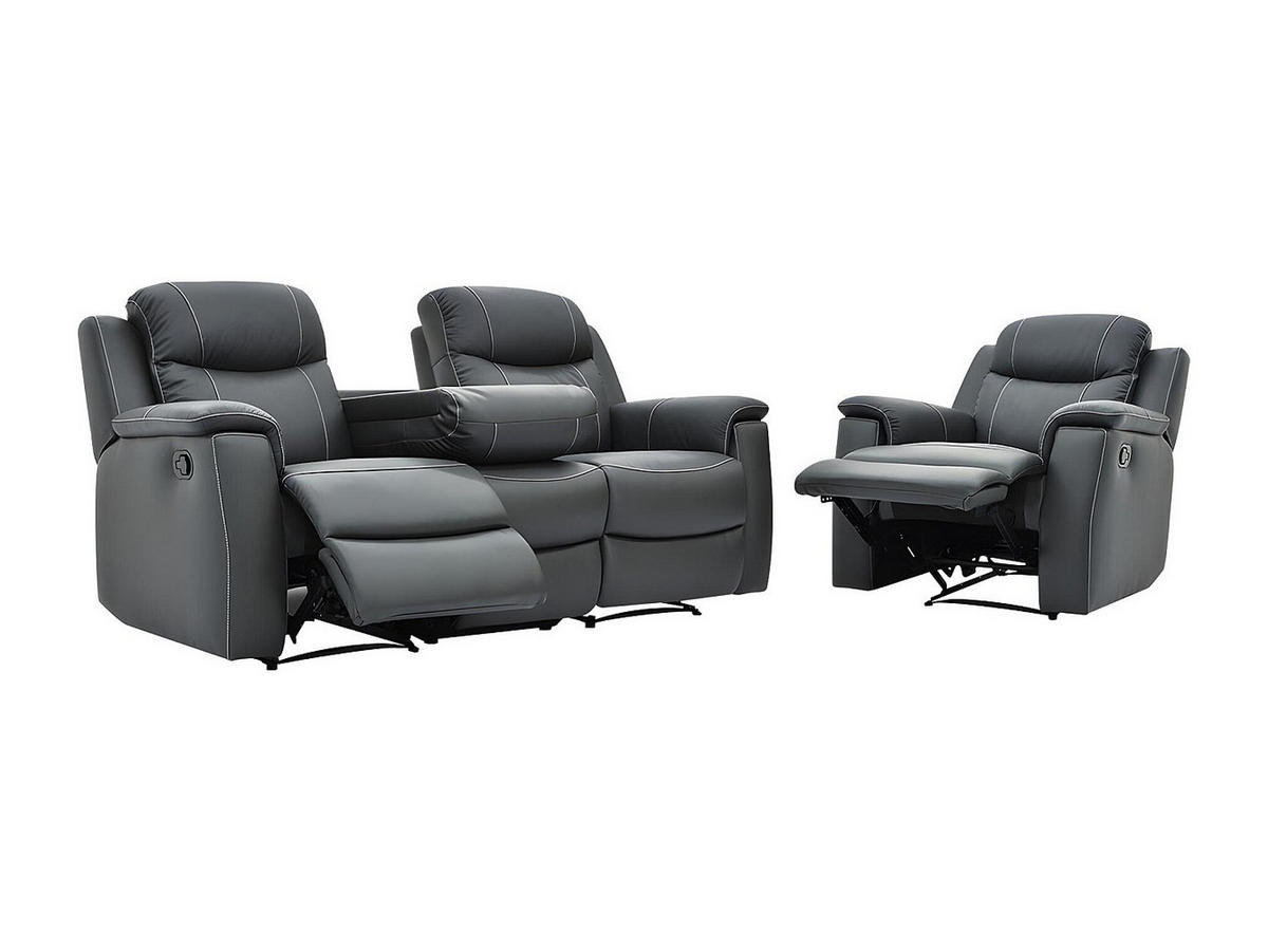 SOFAGARNITUR mit Relaxfunktion - 4 -Sitzer - Leder - anthrazitgrau - EVASION - Anthrazit, Leder (205/100/96cm) - Vente-Unique