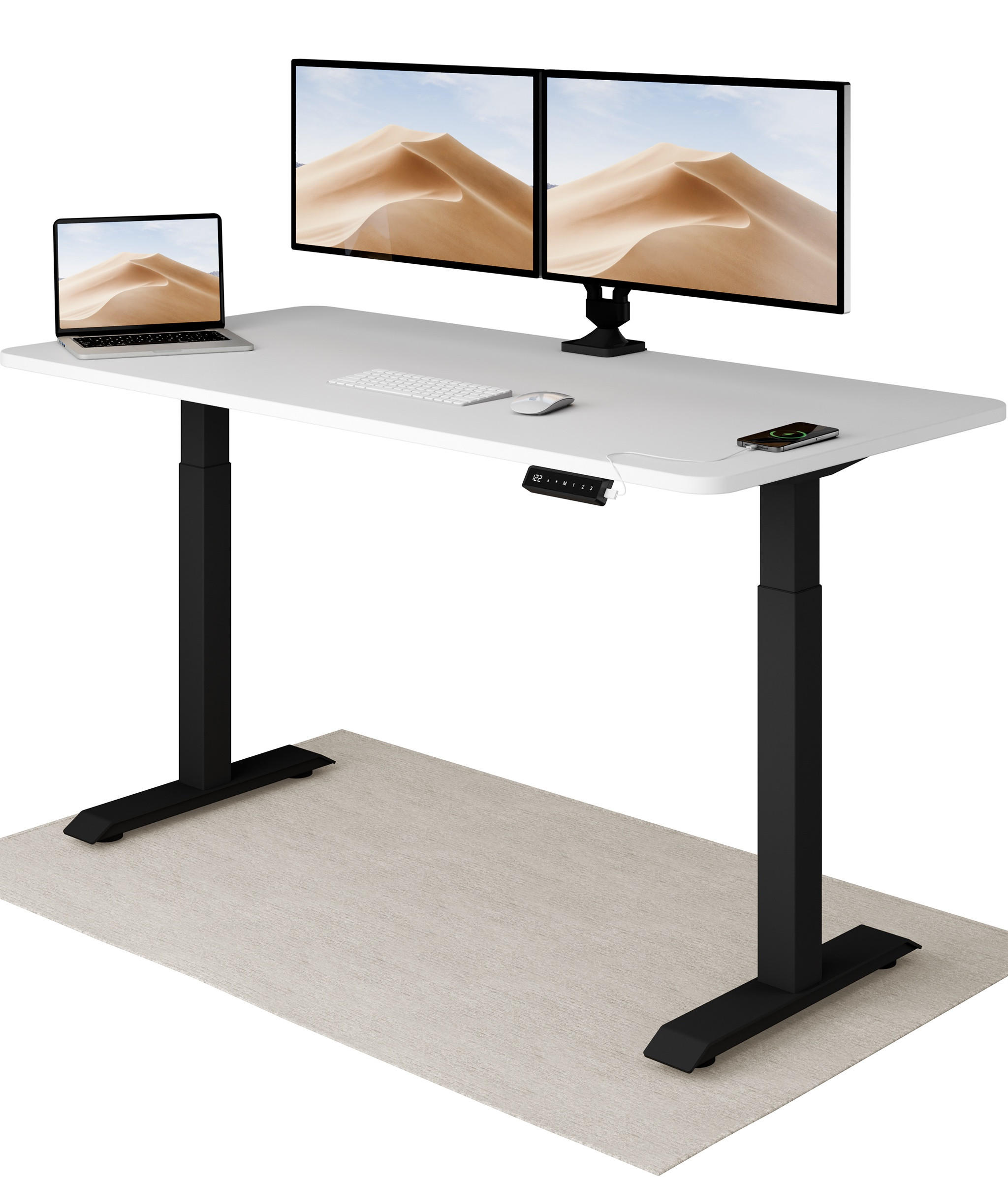 SCHREIBTISCH Elektrisch Höhenverstellbarer HomeOne 160x80cm Schwarz/Weiß mit Memory-Funktion, Anti-Kollisions Technologie - Schwarz/Weiß, Holzwerkstoff (80/160/72cm) - Desktronic