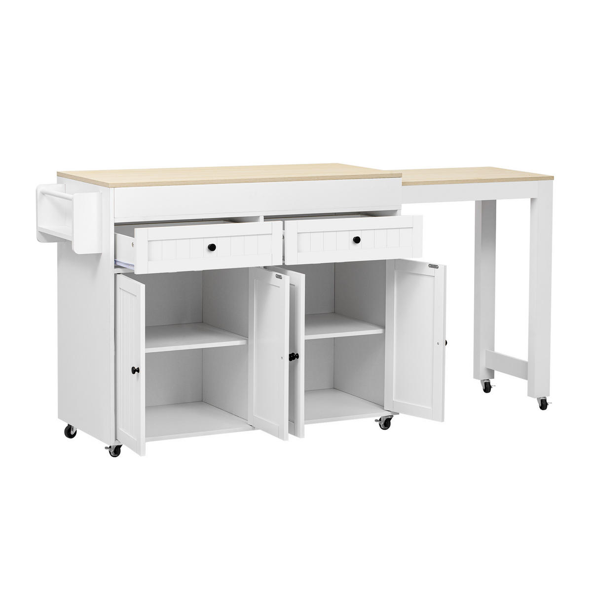 KÜCHENINSEL 112-180,5/45/92,2 cm weiß natur mit ausziehbarer Arbeitsplatte - Weiß, Holzwerkstoff (180.5/92.2/45cm) - OKWISH