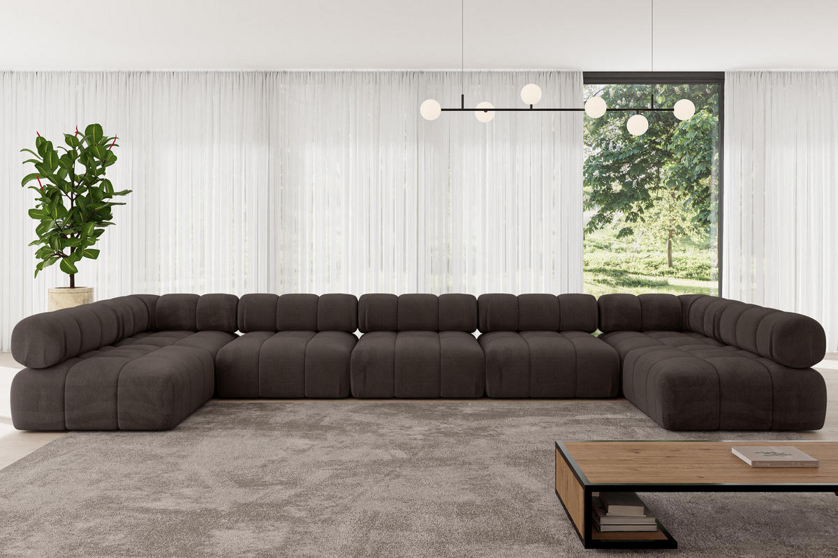 WOHNLANDSCHAFT modulares Sofa Garvo-U3 - 475x190x70 cm Braun Velours - Braun, Holzwerkstoff/Textil (475/70/190cm) - ALTDECOR
