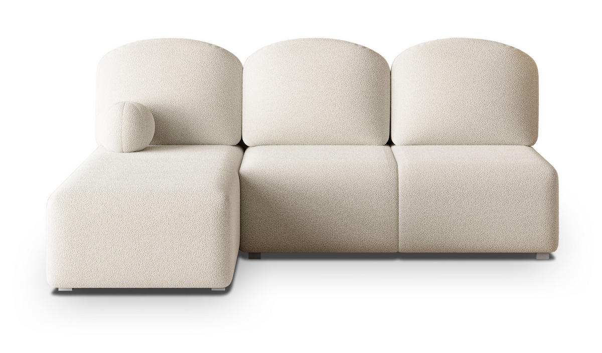 ECKSOFA TRAMA Creme Boucle-Stoff mit Schlaffunktion - Creme, Holz (200/143cm) - MASSENO