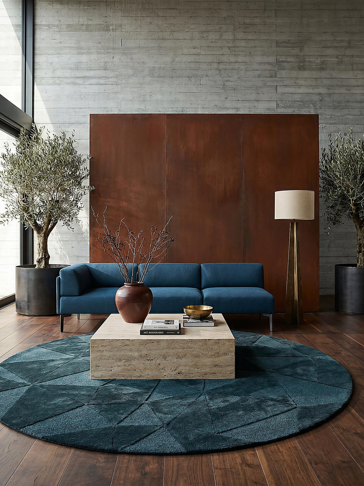 WOLLTEPPICH DEBEN, geometrisch, Petrol, Ø 160 cm - Blau, Textil (160/160cm) - KADIMA DESIGN