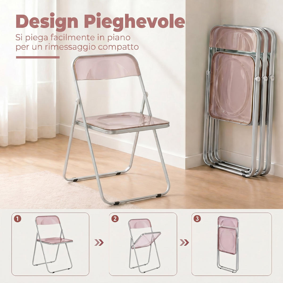KLAPPSESSEL Rosa 4 Stück - Rosa, Kunststoff (47/75/48cm) - GiPP
