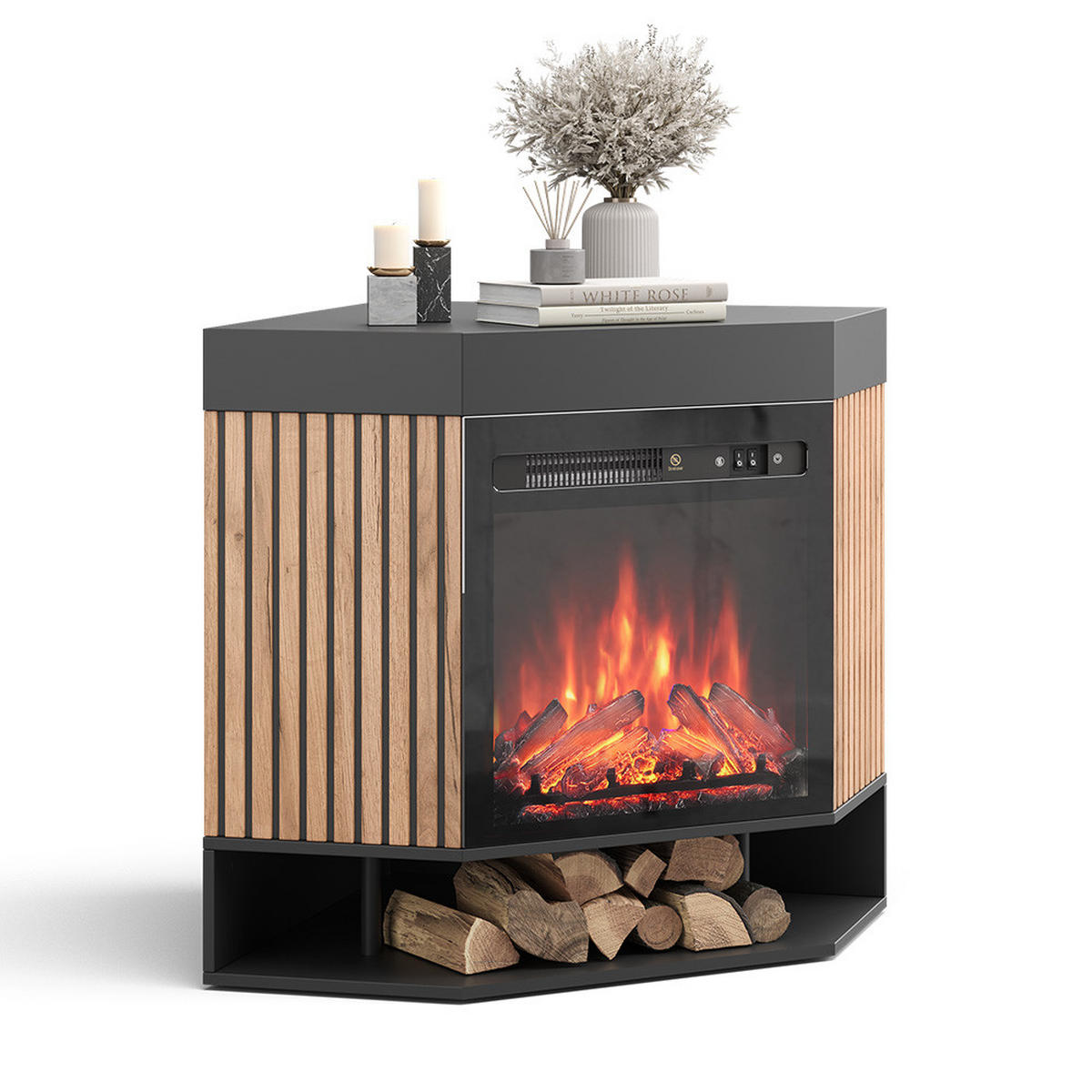 ELEKTROKAMIN Lynea Schwarz 100 cm mit realistischem Flammeneffekt und Heizung 1800W - Schwarz, Holzwerkstoff (100/80/73cm) - Vicco