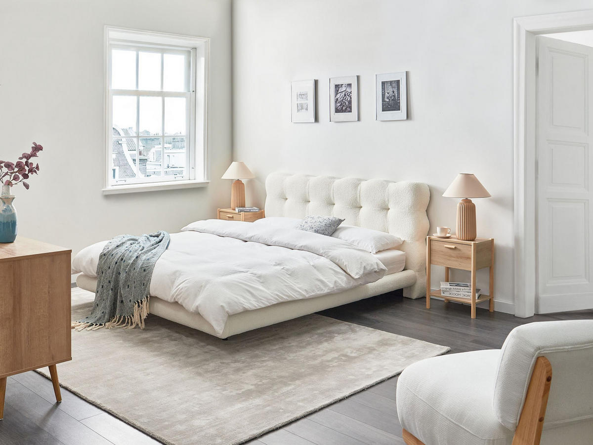 BETT mit Lattenrost 160/200 cm Bouclé Cremeweiß Soulisse - Creme, Textil (160/200cm) - Beliani