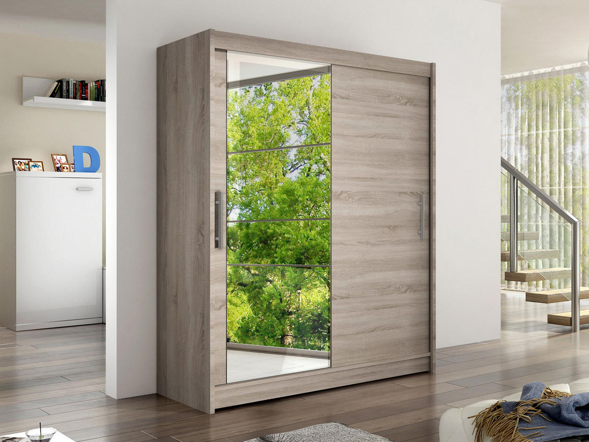 SCHWEBETÜRENSCHRANK Westa VI - Silberfarben/Trüffeleichefarben, Holzwerkstoff/Metall (150/200/58cm) - MIRJAN24