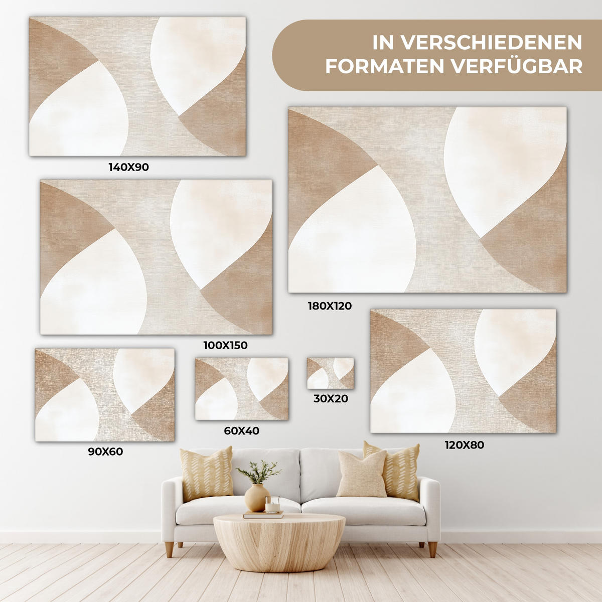 LEINWANDBILD Braun - Japandi - Abstrakt XXL 150x100 cm - Sandfarben, Textil (150/100cm) - MuchoWow