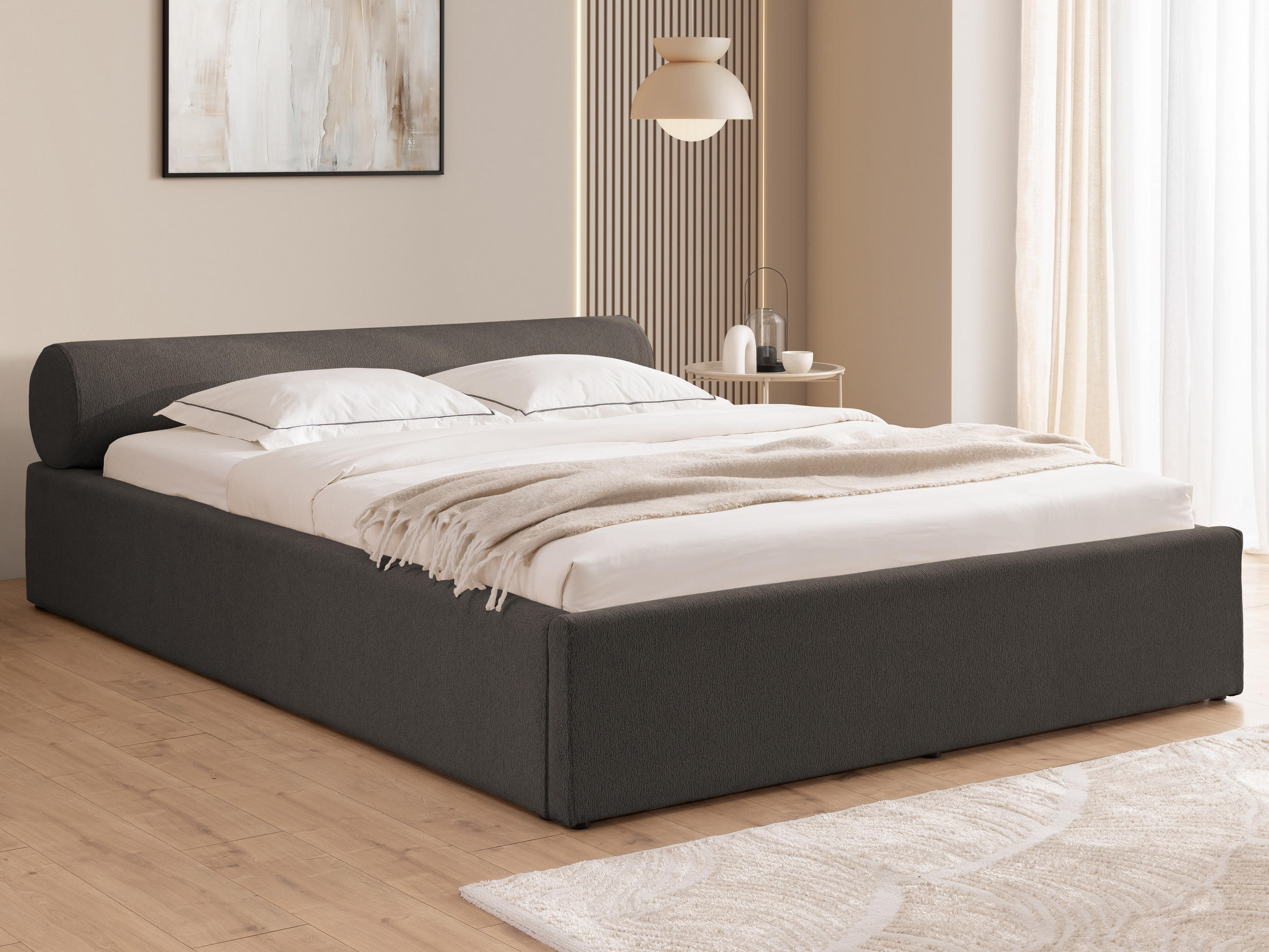 POLSTERBETT 180/200 cm Josy im Designer-Look mit Bettkasten und Lattenrost aus Anthrazit Chenille-Stoff - Anthrazit/Schwarz, Holz/Kunststoff (180/200cm) - S-Style Möbel