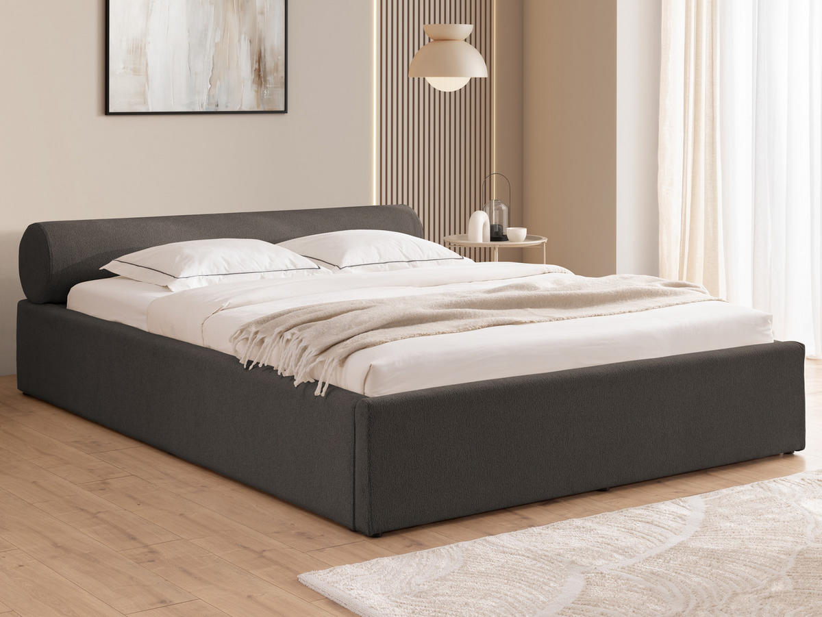 POLSTERBETT 160/200 cm Josy im Designer-Look mit Bettkasten und Lattenrost aus Anthrazit Chenille-Stoff - Anthrazit/Schwarz, Holz/Kunststoff (160/200cm) - S-Style Möbel