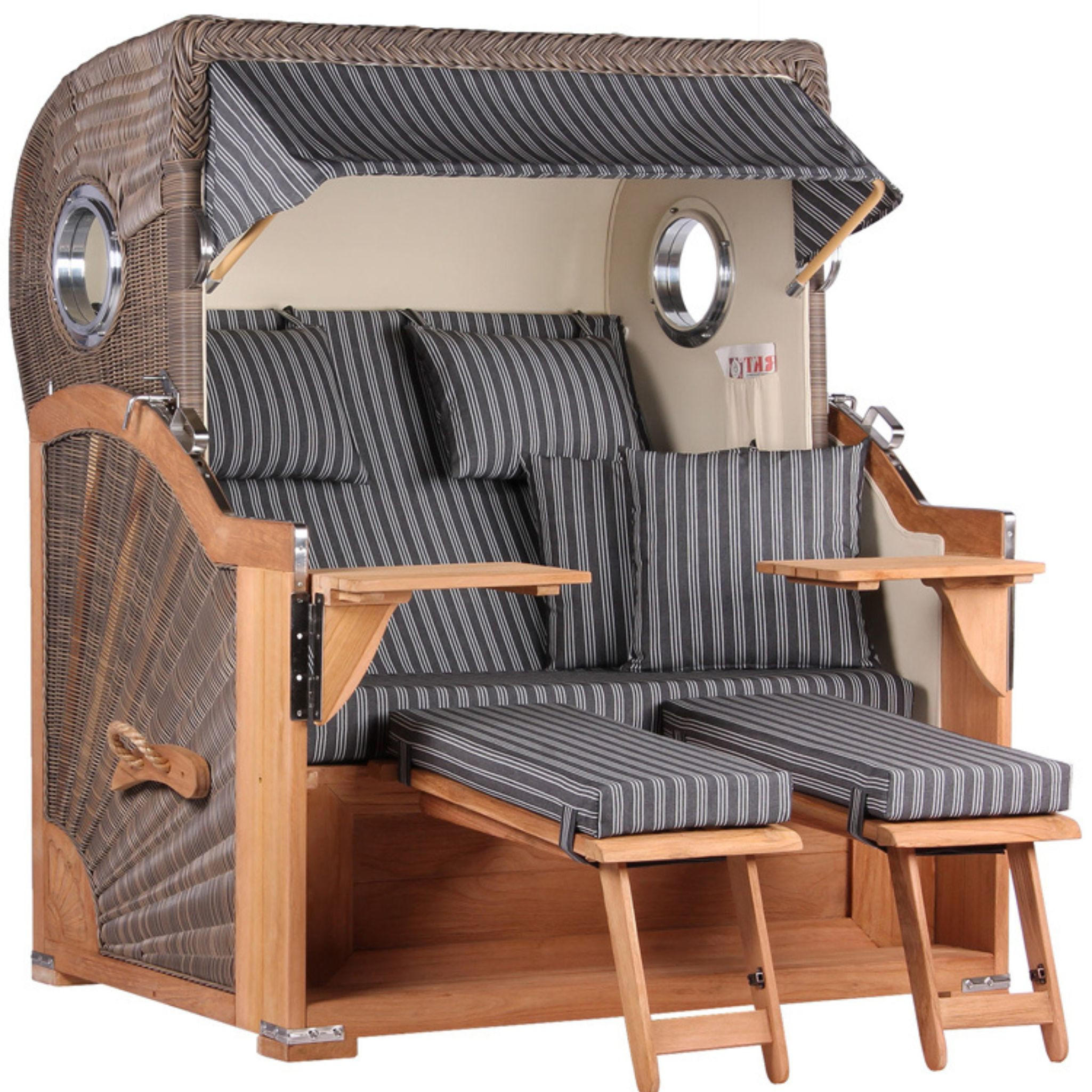 STRANDKORB Baltikum Teak 2,5 Sitzer - Braun/Grau, Holz/Metall (142/170/95cm) - Mr. Deko