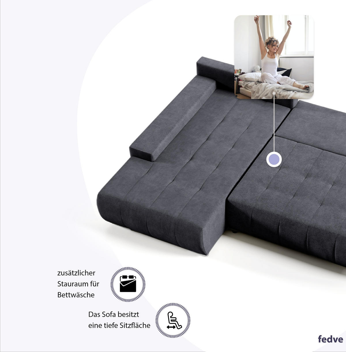 ECKSOFA mit Schlaffunktion Dhaka L Dunkelgrau - Graphitfarben, Textil (185/265cm) - Fedve