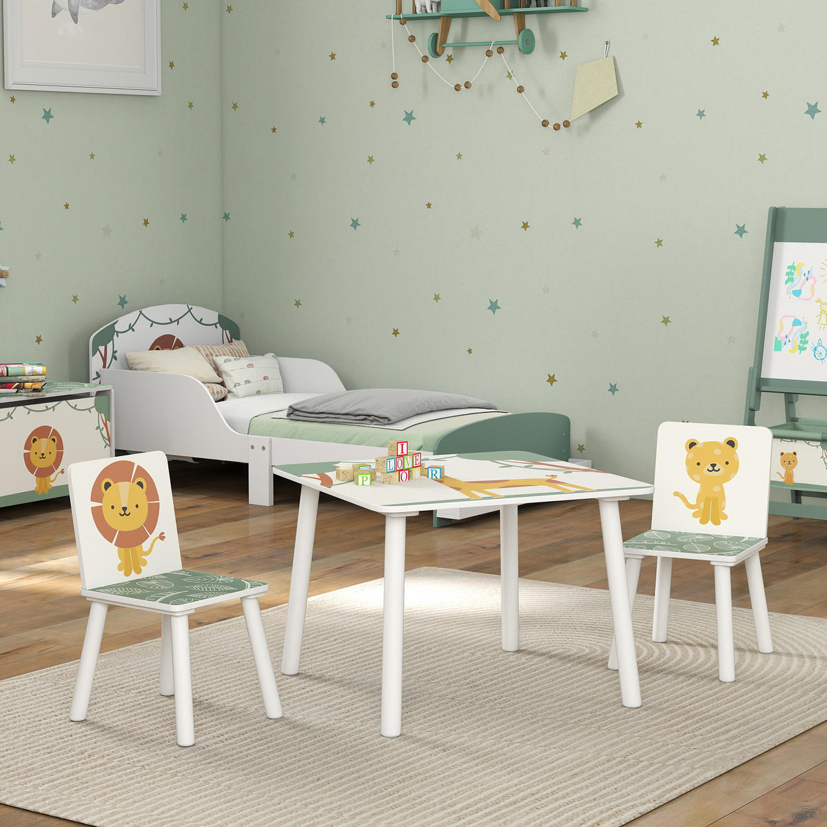 KINDERSITZGRUPPE DE-17535 2 Stühle mit Tiermotiven Grün - Grün, Holzwerkstoff (60/44/60cm) - ComfortXL