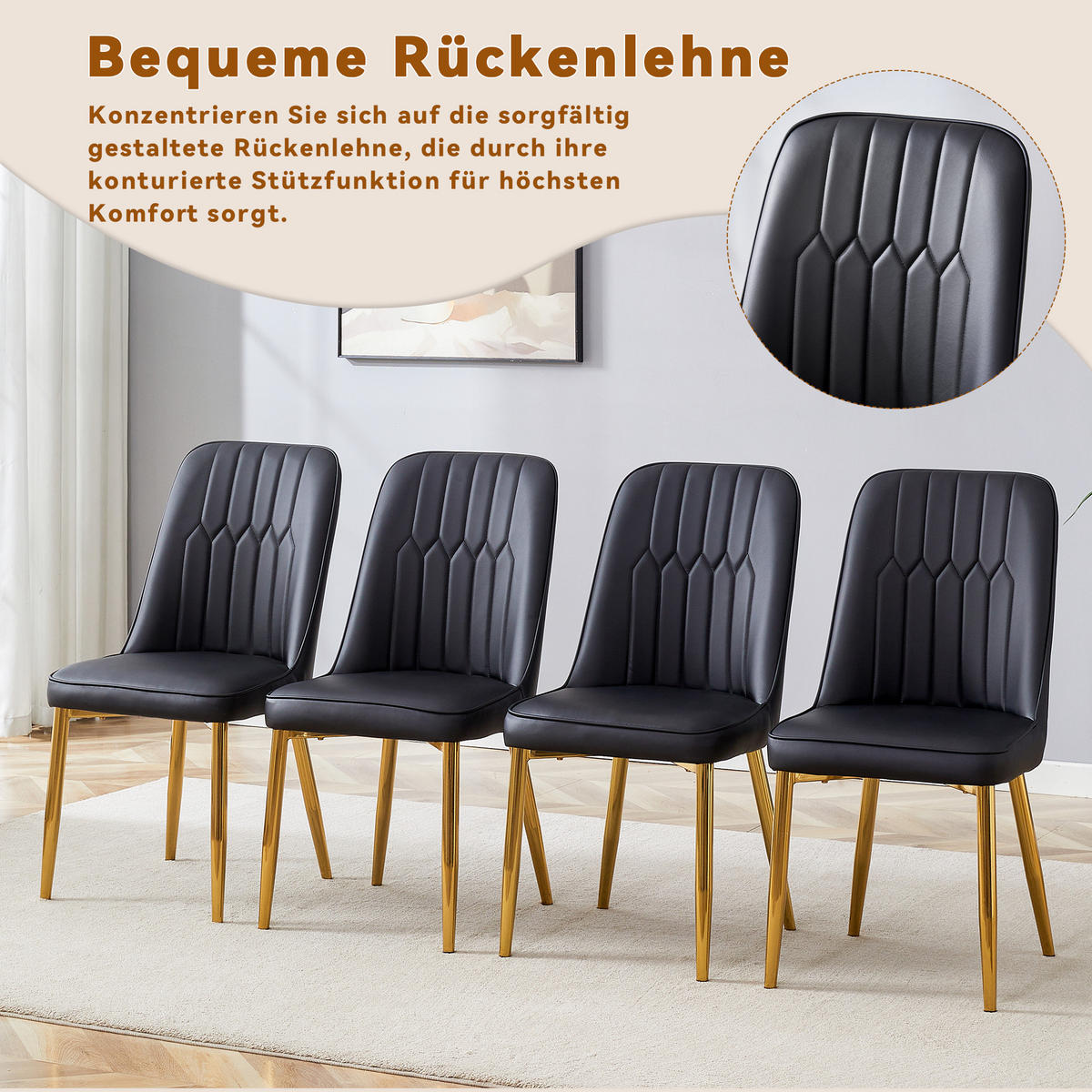 STUHL-SET DE-36519 2 Stück mit PU-Bezug und Metallbeinen Schwarz - Schwarz, Metall (41.5/89/43cm) - ComfortXL