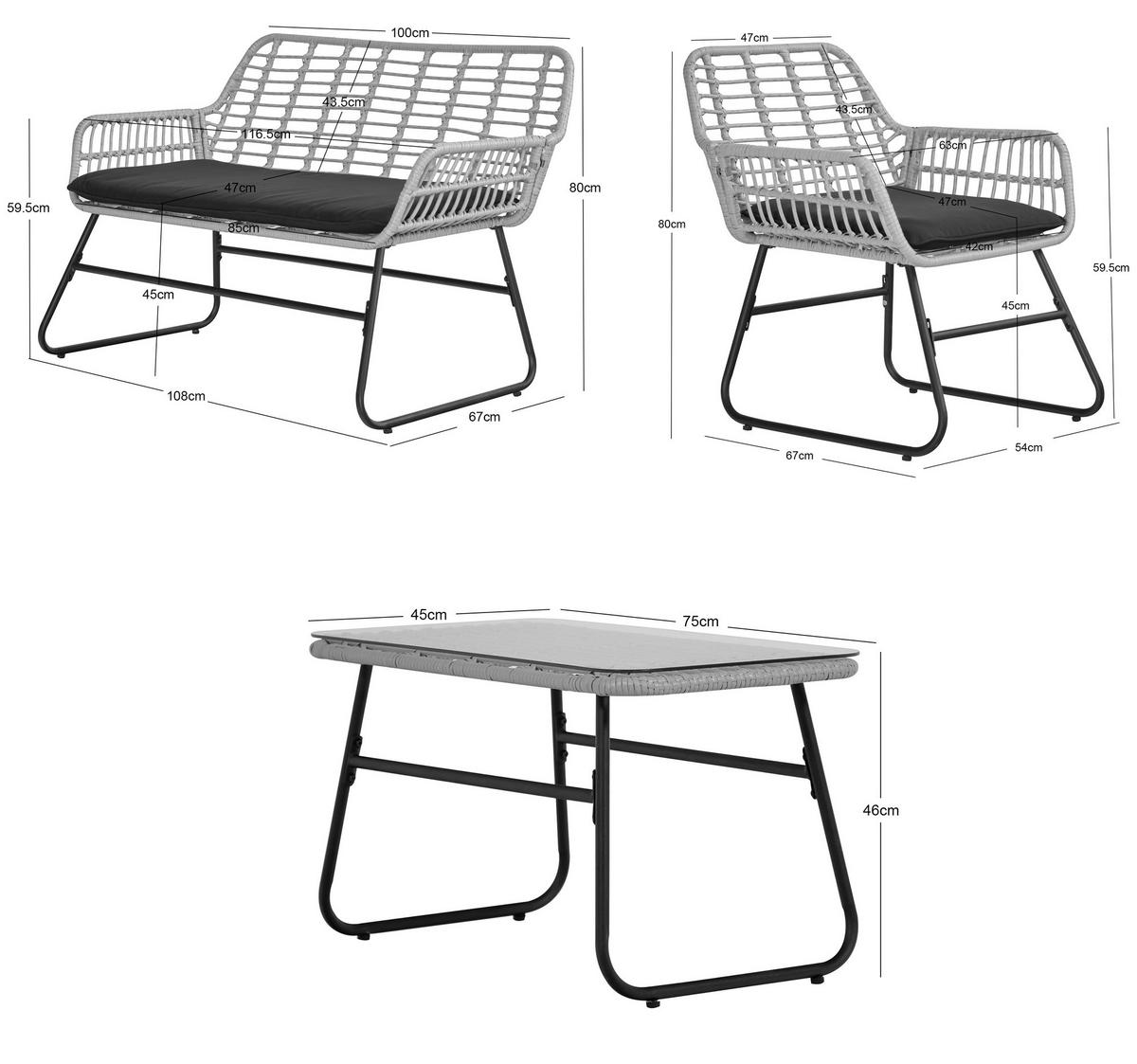 GARTENMOEBELSET Rattan - Schwarz - Dunkelgrau, Holz - Nordlys