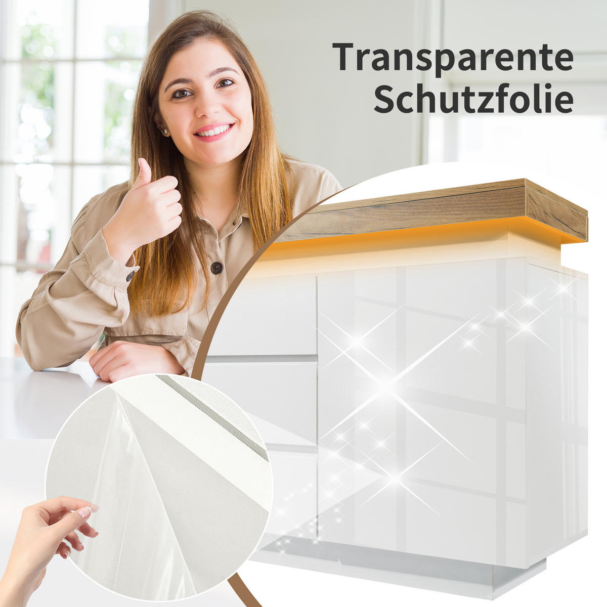 KOMMODE 81x140x39 cm Weiß mit LED und 3 Schubladen - Weiß, Holzwerkstoff (140/81/39cm) - FLIEKS