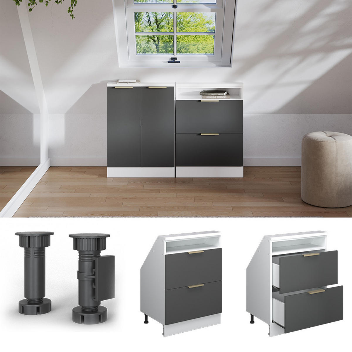 ŠIKMÁ SKŘÍŇ Rion Antracitově zlatý - antracitová, kompozitní dřevo (60/81.6/46cm) - Vicco