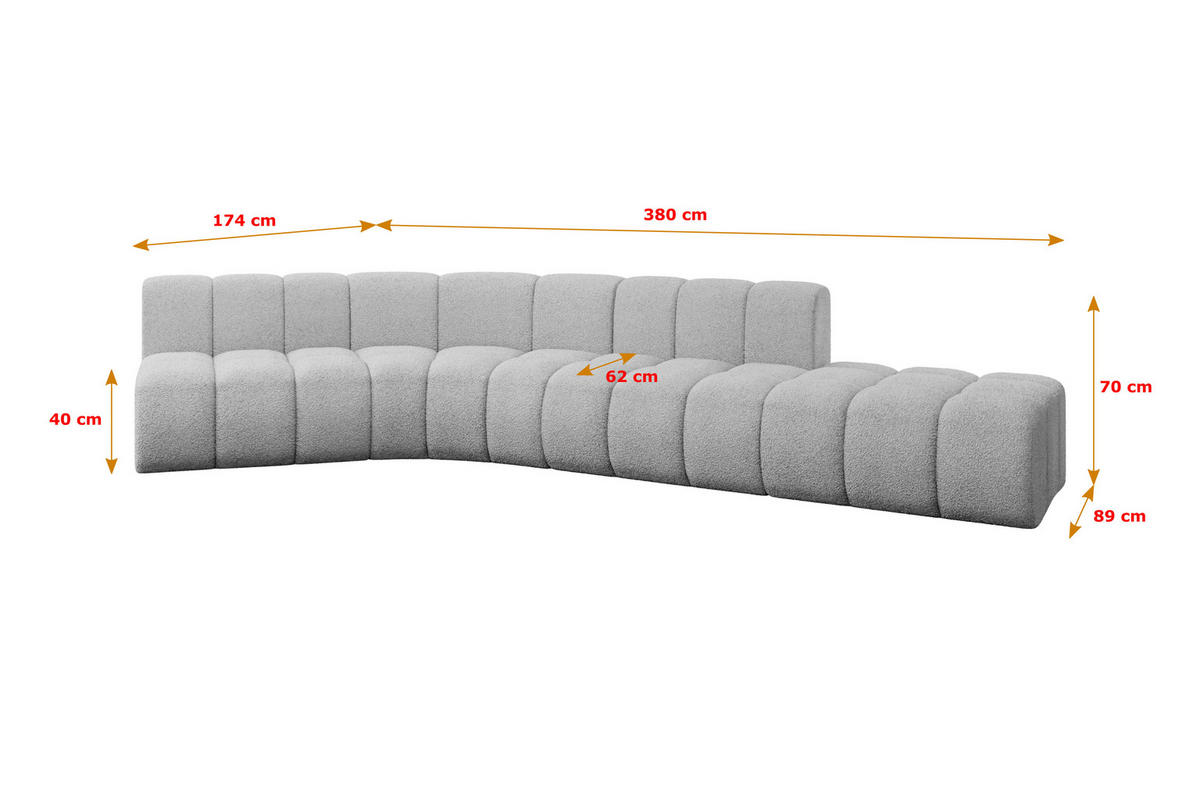 ECKSOFA modulares Sofa Brilo-L1 - 380x174x70 cm Hellgrau - Hellgrau, Holzwerkstoff/Textil (380/174cm) - ALTDECOR