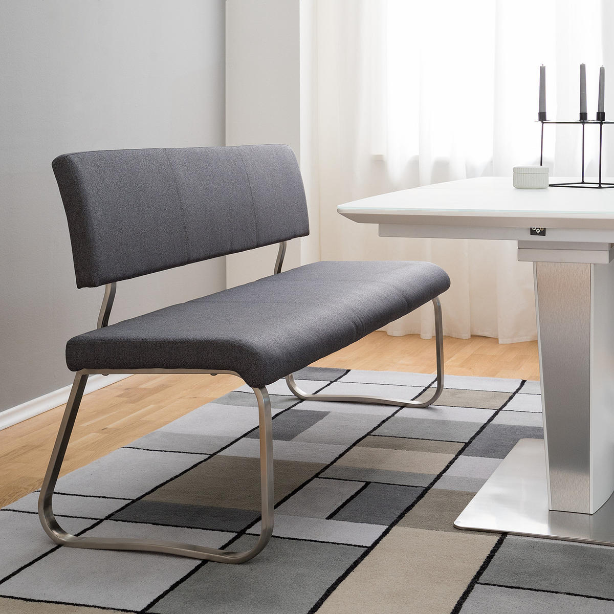SITZBANK - Flachgewebe / Edelstahl - Anthrazit - Anthrazit/Schwarz, Textil/Metall (175/86/59cm) - home24