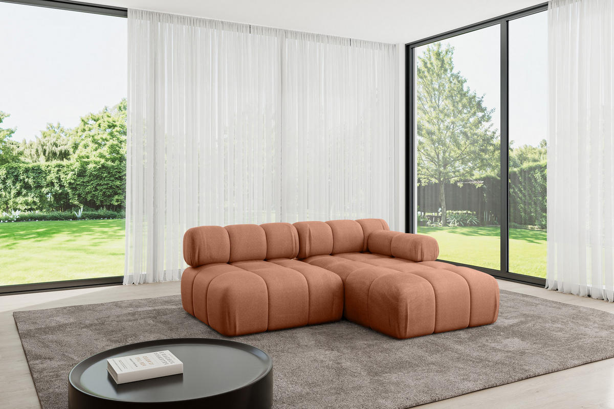 ECKSOFA modulares Sofa Razon-L1 - 190x160x70 cm Apricot Velours - Koralle, Holzwerkstoff/Textil (190/160cm) - ALTDECOR