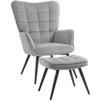 OHRENSESSEL-SET mit Hocker hohe Rückenlehne, Stahlgestell 73/77,5/98 cm Hellgrau - Hellgrau, Metall (77.5/98/73cm) - Redom