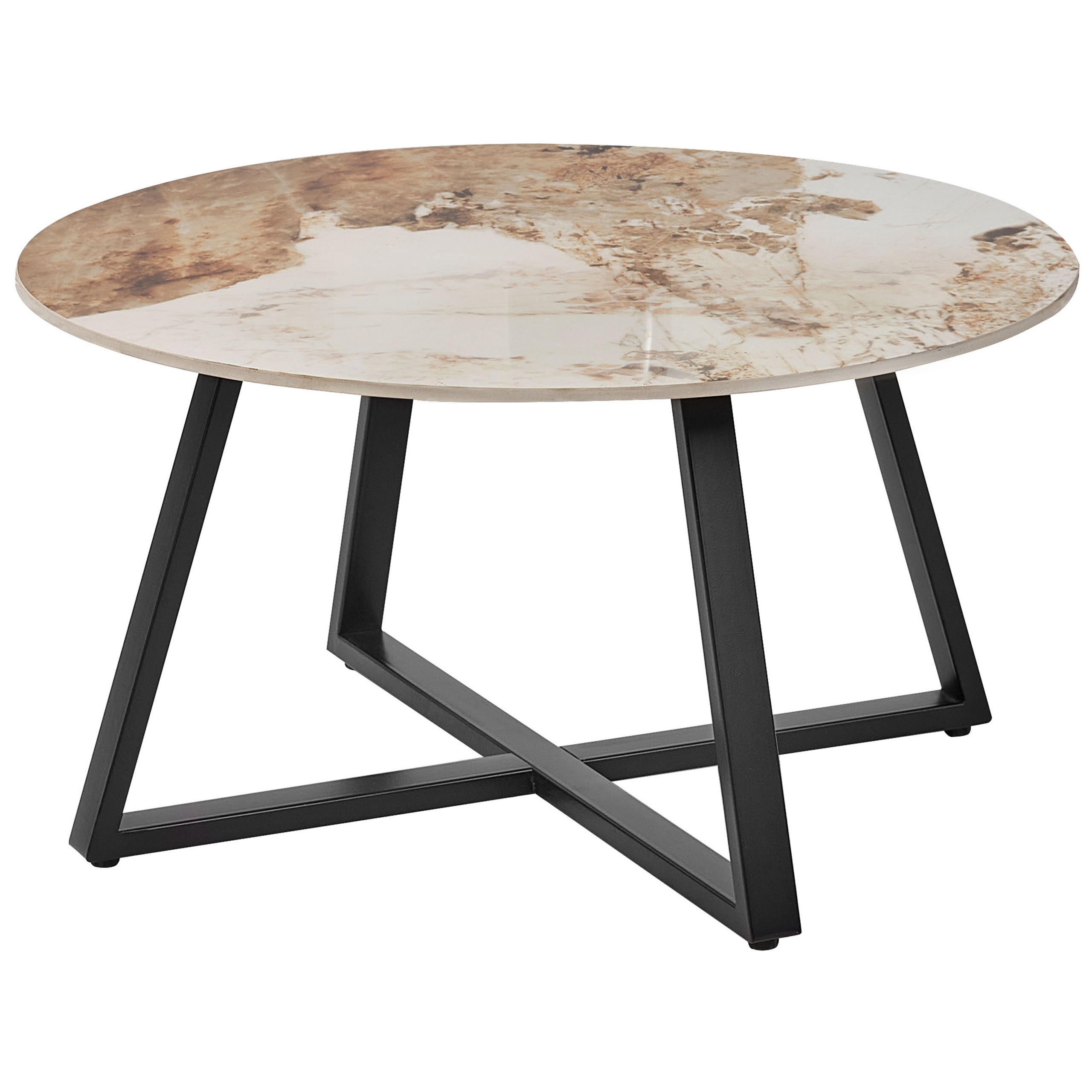 COUCHTISCH Weißer Marmor Ivins - Beige/Schwarz, Keramik (80/80/40cm) - Beliani