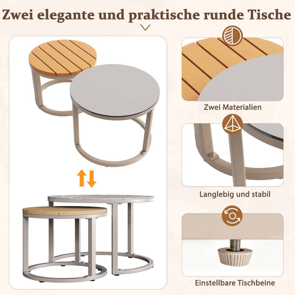 LOUNGESET Modular 5-6 Personen Beige Mit Verstellbaren Füßen - Beige, Metall - FLIEKS