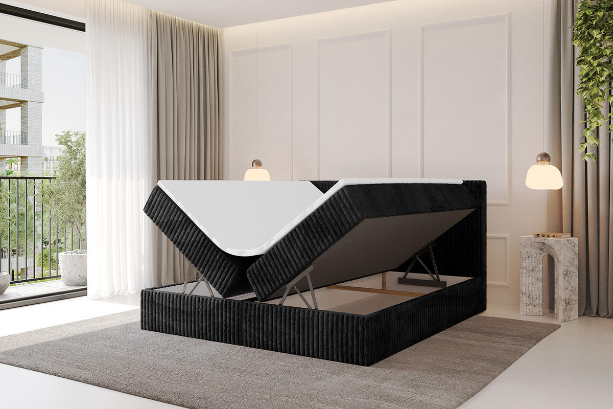BOXBETT mit Matratze H4 und Lattenrost - TOLO - 200x200 Cord - Schwarz - Schwarz, Holzwerkstoff/Kunststoff (200/200cm) - ALTDECOR