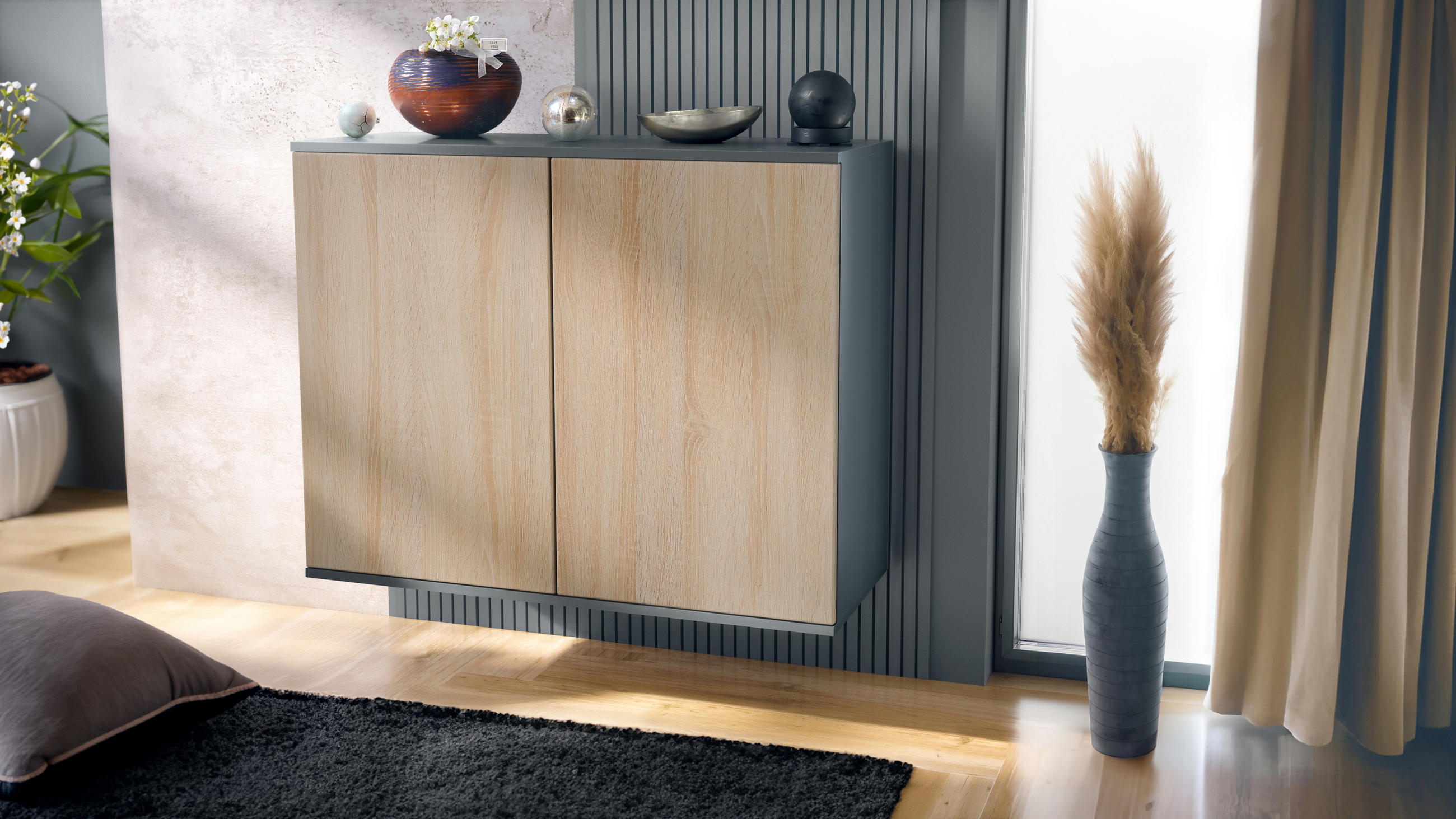 KOMMODE Skadu Eiche sägerau - Eiche San Remo, Holzwerkstoff (92.5/73.5/35cm) - Vladon