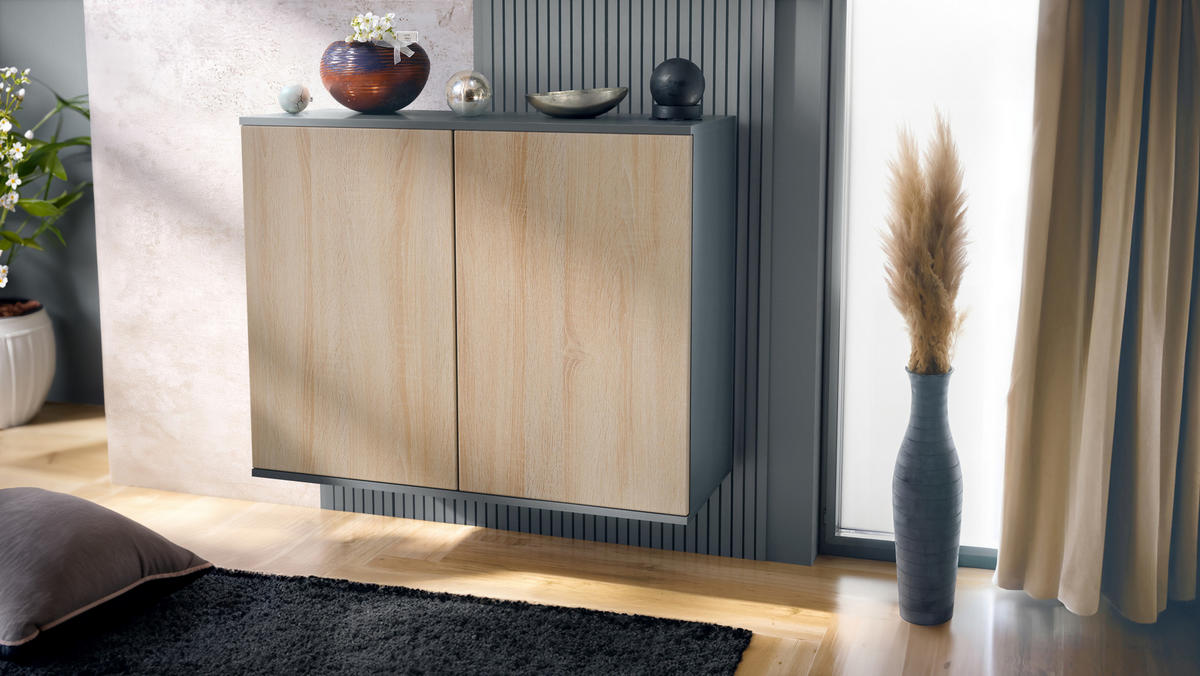 KOMMODE Skadu Eiche sägerau - Eiche San Remo, Holzwerkstoff (92.5/73.5/35cm) - Vladon